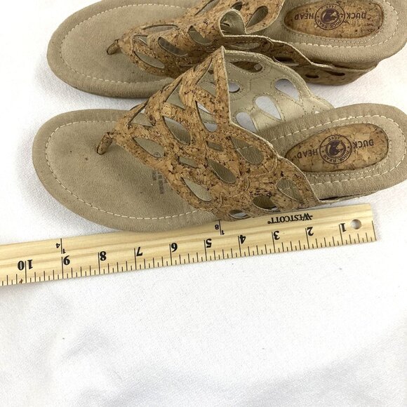 Duck Head Women's Tan Slip-On Cork Dressy Open Toe Wedge Sandals 3" Heal SZ 9.5 - Picture 9 of 13
